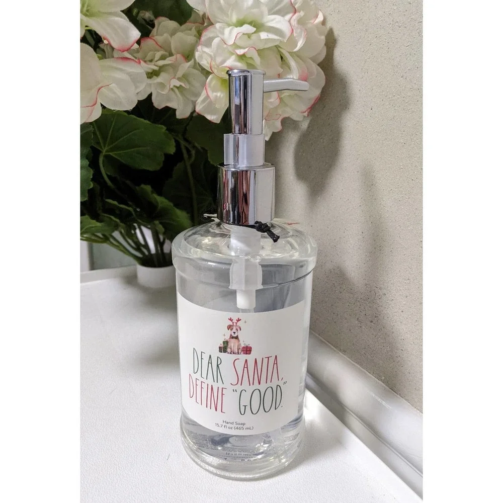 4/$20 Rae Dunn cinnamon stick Santa dog define good hand soap PUMP BOTTLE